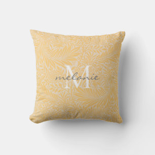 Coussin Monogramme de script botanique floral or élégant