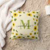 Coussin Monogramme de script de feuille verte jaune tourne (Couverture)