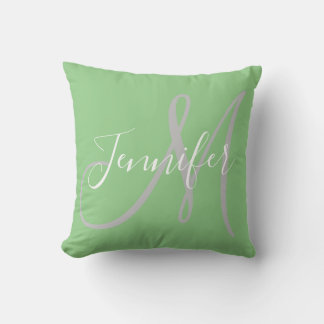 Coussin Monogramme de script moderne en Mint