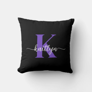 Coussin Monogramme de script violet noir
