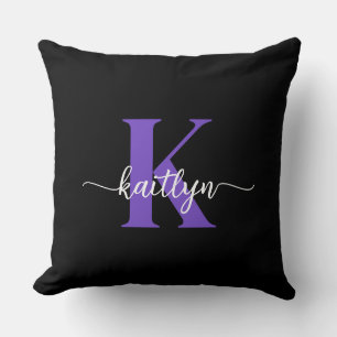 Coussin Monogramme de script violet noir