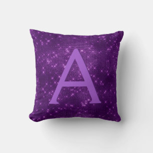 Coussin Monogramme de Shimmer à éclats violets Nom et init