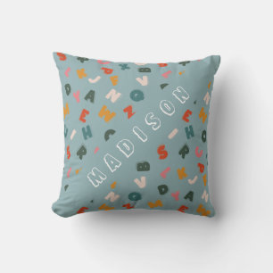 Coussin monogramme de soupe alphabétique cool
