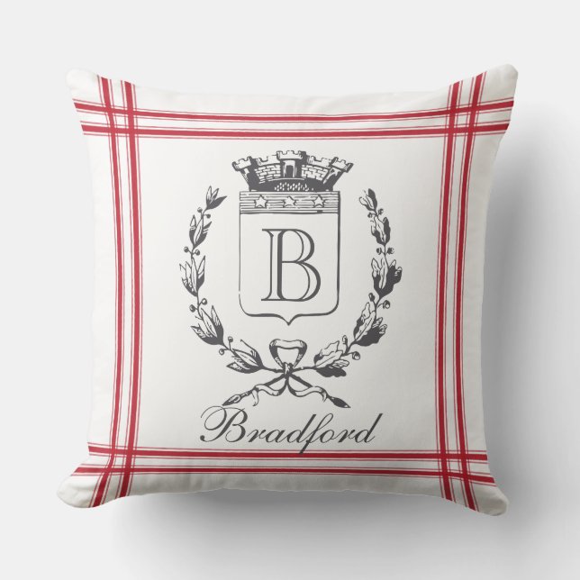 Coussin Monogramme de style Vintage rouge (Recto)