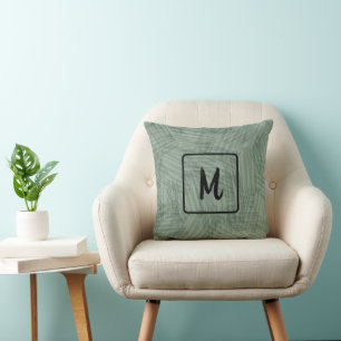 Coussin Monogramme de texture verte du chasseur Minimalist