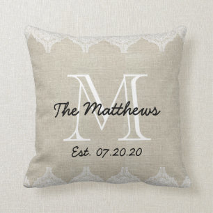 Coussin Monogramme de toile de coutume de regard de