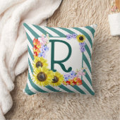 Coussin Monogramme de tournesol Rayures Turquoises (Couverture)