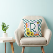 Coussin Monogramme de tournesol Rayures Turquoises (Chaise)