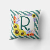 Coussin Monogramme de tournesol Rayures Turquoises (Verso)