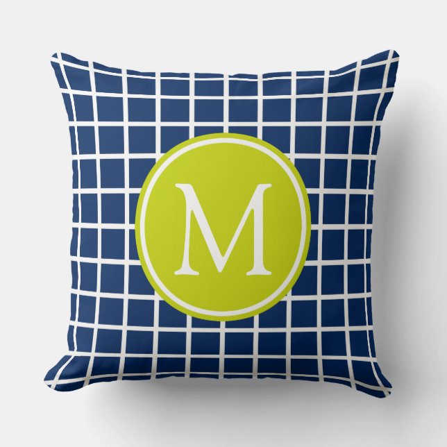 Coussin Monogramme de trellis de bleu marine et de vert de (Recto)