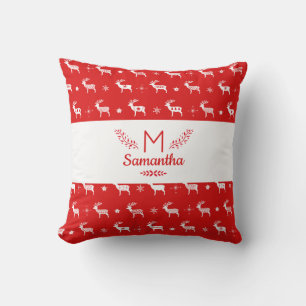 Coussin Monogramme de vacances rouge et blanc de renne sca