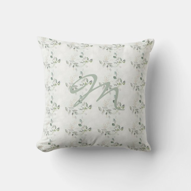 Coussin Monogramme de verdure de eucalyptus élégant (Recto)