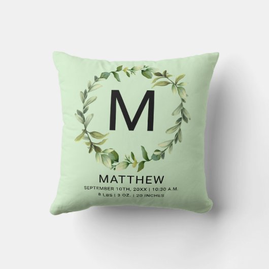 Coussin Monogramme de verdure Statistiques de naissance No (Verso)
