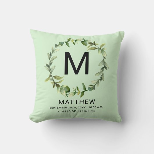 Coussin Monogramme de verdure Statistiques de naissance No (Recto)