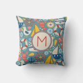 Coussin Monogramme de vie marine mignonne (Recto)