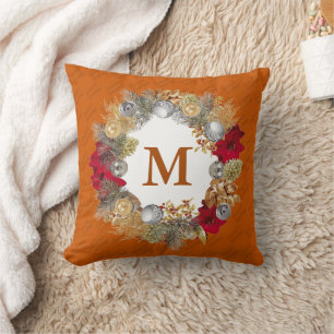 Coussin MONOGRAMME DE Wréath de Noël Orange brûlé