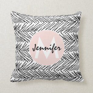Coussin Monogramme de Zigzag à main noire et blanche moder