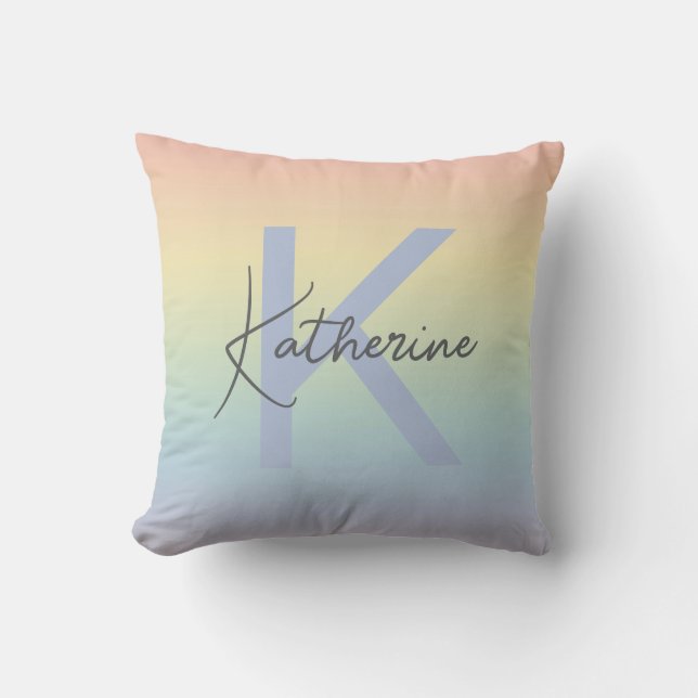 Coussin Monogramme Dégradé Arc-en-ciel Pastel (Recto)
