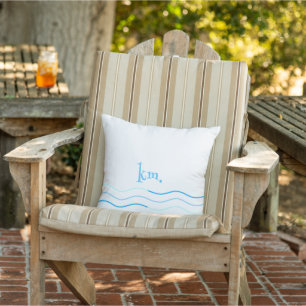 Coussin Monogramme des vagues bleues