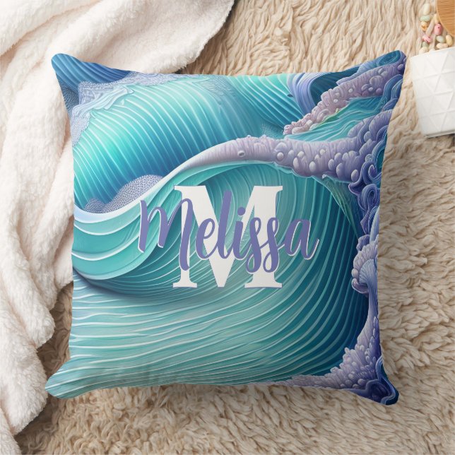 Coussin Monogramme des vagues de la mer Pastel (Couverture)