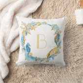 Coussin Monogramme d'hippocampe de mer et de plage (Couverture)