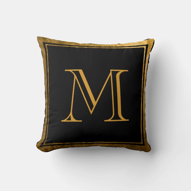 Coussin Monogramme d'huile d'or Faux noir classique (Recto)