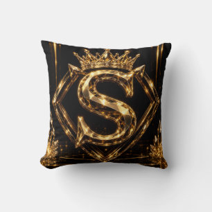 Coussin Monogramme Diamant Couronne Lettre Dorée Luxueuse