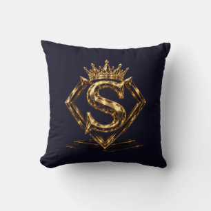 Coussin Monogramme Diamant Couronne Lettre Dorée S de Luxe