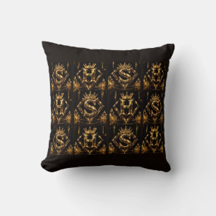 Coussin Monogramme Diamant Couronne Lettre Dorée S de Luxe