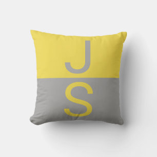 Coussin Monogramme d'initiales modernes jaune et gris