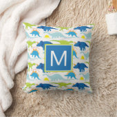 Coussin Monogramme | Dinosaures bleus et verts (Couverture)