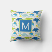 Coussin Monogramme | Dinosaures bleus et verts (Verso)