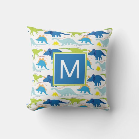 Coussin Monogramme | Dinosaures bleus et verts (Recto)