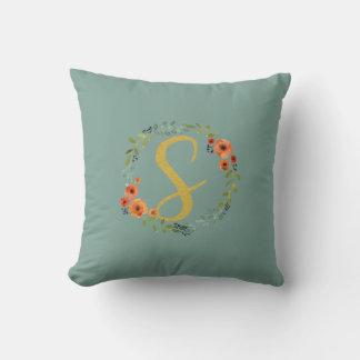 Coussin Monogramme d'or de la couronne de fleur Initiale S
