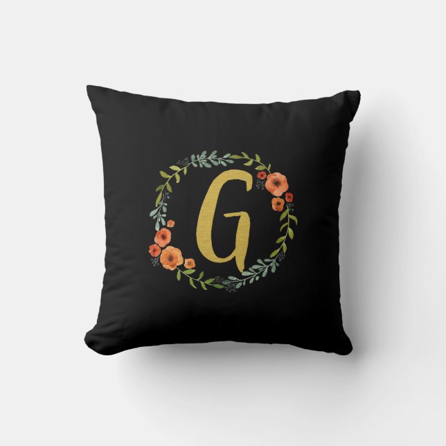 Coussin Monogramme d'or de la couronne de fleurs G initial (Recto)