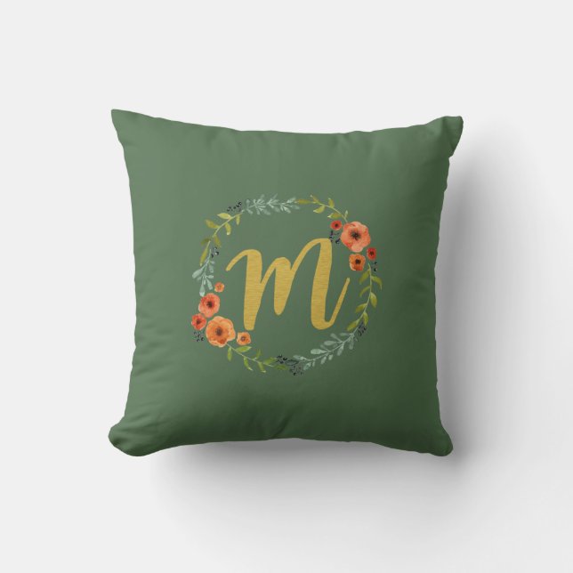 Coussin Monogramme d'or de la couronne de fleurs M initial (Recto)