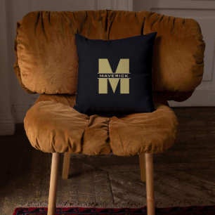 Coussin Monogramme d'or noir Nom Elégant Masculine moderne