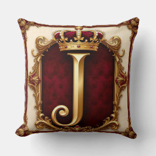 Coussin Monogramme doré majestueux avec couronne sur velou