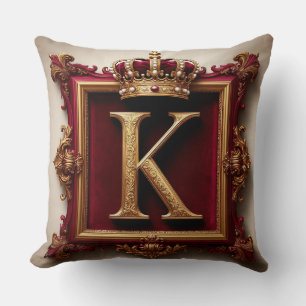 Coussin Monogramme doré majestueux avec couronne sur velou