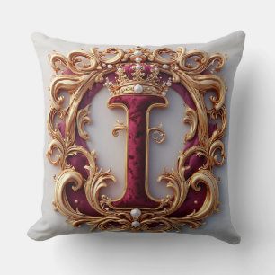 Coussin Monogramme doré majestueux avec couronne sur velou