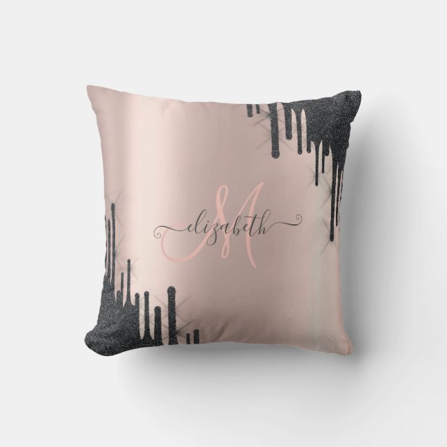 Coussin Monogramme doré rose avec gouttes de paillettes no (Recto)
