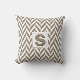Coussin Monogramme d'os de cerf blanc tan
