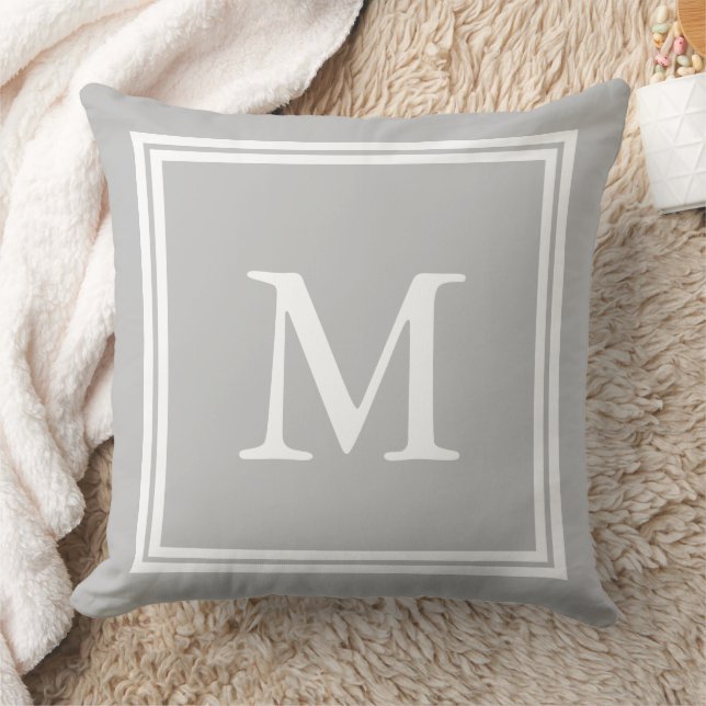 Coussin Monogramme double cadre gris cendre et blanc (Couverture)