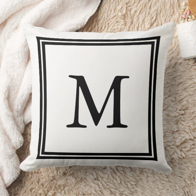 Coussin Monogramme double cadre noir et blanc classique (Couverture)
