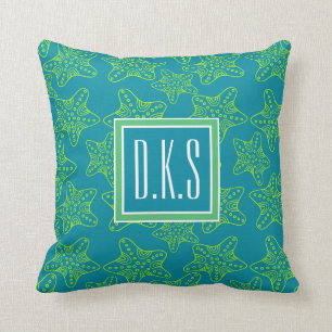 Coussin Monogramme du motif de foule d'étoiles de mer