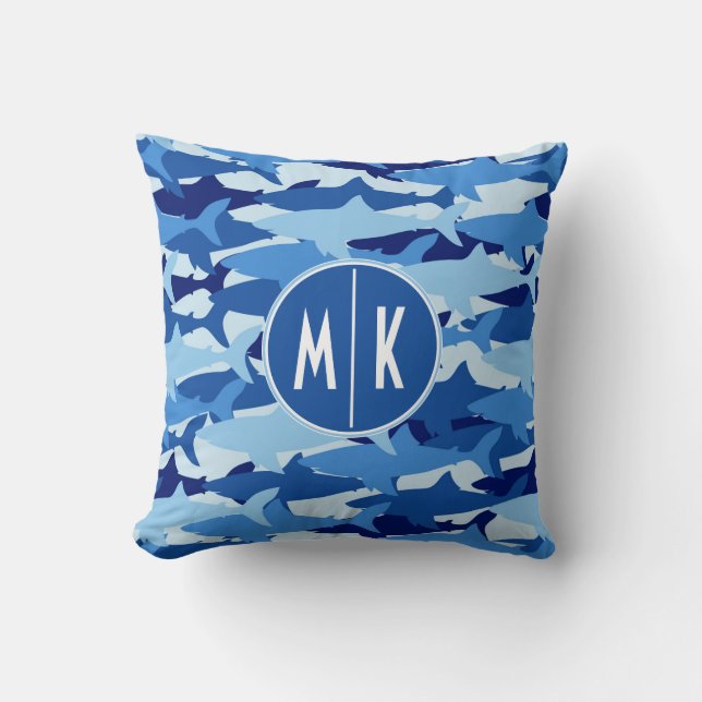 Coussin Monogramme du motif | de requin bleu (Recto)