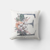 Coussin Monogramme E Fleurs Aquarelle Bleu Rose Pêche  (Recto)