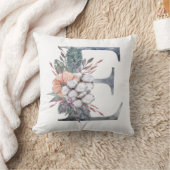 Coussin Monogramme E Floral Aquarelle Bleu Pêche Rose  (Couverture)