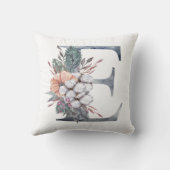 Coussin Monogramme E Floral Aquarelle Bleu Pêche Rose  (Verso)