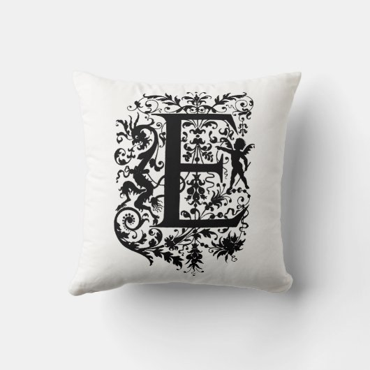 Coussin Monogramme E Modèle floral noir et blanc initial (Verso)
